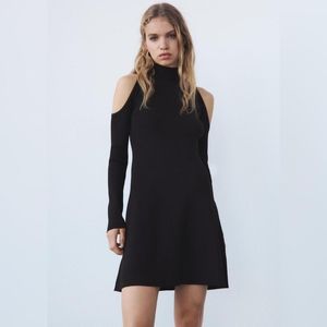 Zara Black Dress Open Shoulders Size M